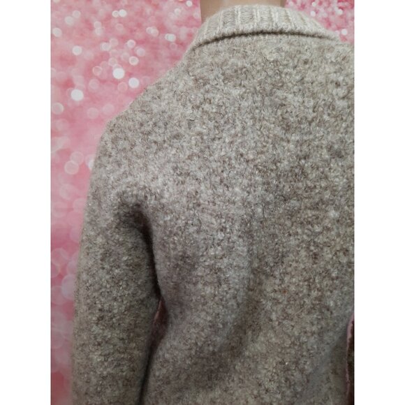 Vintage 70s Chunky Wool Cardigan Womens size M Full Zip Beige Sweater Pockets - Picture 10 of 12